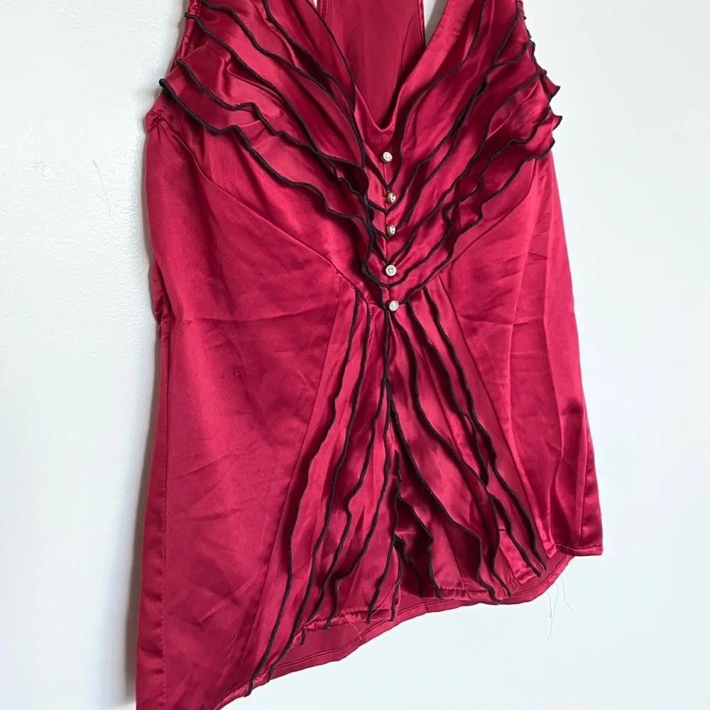Satin Maroon Halter Ruffle Top - Picture 6 of 11